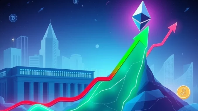 A digital chart depicting Ethereum's significant price surge and its potential for a $10,000 ETH price prediction, driven by institutional adoption.