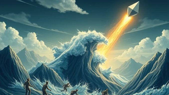 Visualizing the dramatic impact of Ethereum price surge, showing ETH liquidation of short positions as the market rockets upwards.