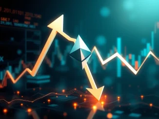 A chart showing Ethereum's price volatility, symbolizing the dropping odds for the ETH $5000 target on prediction markets.