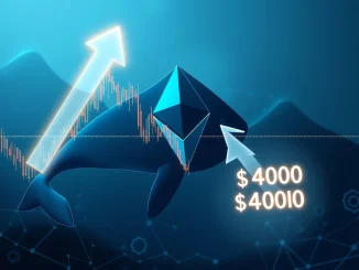 Chart showing ETH price retesting support, with whale icons and an upward arrow, signaling a bullish Ethereum outlook.