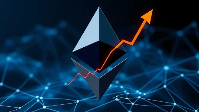 A visual representation of Ethereum price prediction showing an upward trend, highlighting Polymarket's forecast for ETH.