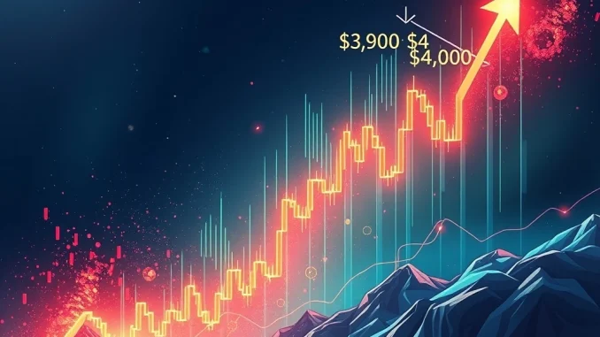 Ethereum price chart showing a significant upward movement, driven by short liquidations nearing $4,000 resistance.