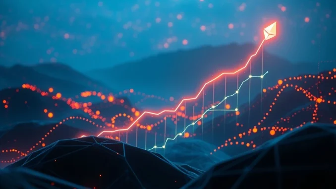 A dynamic chart illustrating the rising Ethereum price, highlighting surging on-chain demand and its approach to key resistance levels.