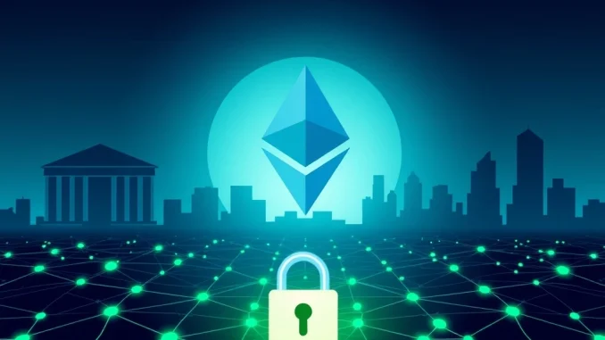 An image symbolizing the critical need for Ethereum privacy to secure institutional banking adoption on blockchain networks.