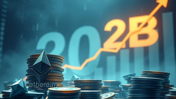 Bitmine Immersion's monumental $20 billion **Ethereum purchases** strategy, depicting ETH symbols amidst a growing financial landscape.