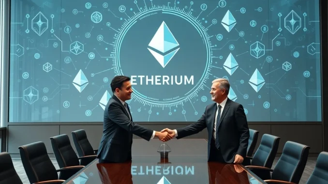 Joseph Chalom, former BlackRock digital assets head, shaking hands, symbolizing a pivotal moment for Ethereum news and institutional crypto adoption.
