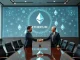 Joseph Chalom, former BlackRock digital assets head, shaking hands, symbolizing a pivotal moment for Ethereum news and institutional crypto adoption.