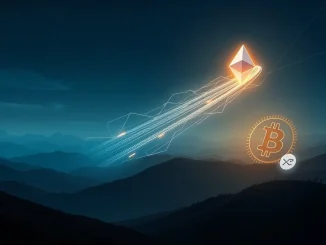 Visualizing the powerful Ethereum surge, contrasting its rapid growth from institutional crypto inflows with Bitcoin and XRP's market consolidation.