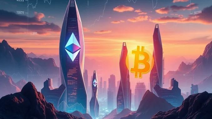 Ethereum and Bitcoin symbols rising in a dynamic crypto market surge