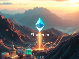 Visualizing the Ethereum surge in July, with charts and institutional symbols representing ETF inflows and adoption driving the rally.
