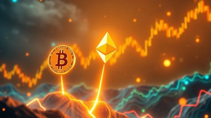 Chart showing a significant Ethereum News surge alongside Bitcoin and Solana, illustrating record crypto open interest in a powerful bull run.