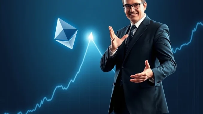 Tom Lee presenting Ethereum as a top crypto investment for the next decade, symbolizing its future growth and market impact.