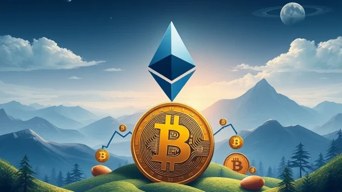 Chart showing Ethereum's trading volume surpassing Bitcoin's, symbolizing a monumental shift in crypto market dominance.