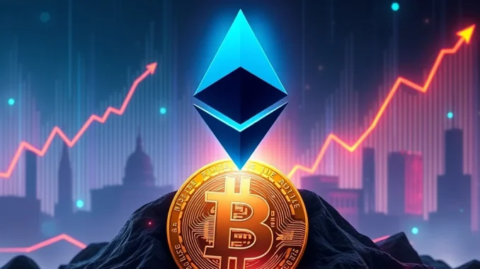 Chart illustrating Ethereum's spot volume surpassing Bitcoin, signaling a powerful altcoin resurgence and shifting crypto market dynamics.