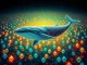 An artistic depiction of a large whale accumulating Ethereum, symbolizing strategic ETH accumulation and bullish market sentiment.