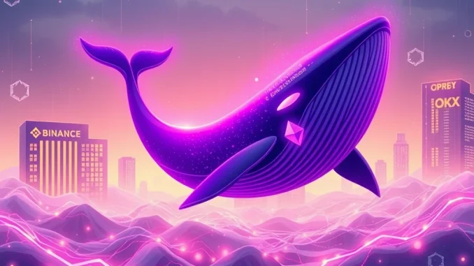 Ethereum Whale Alert: Massive $68.8M ETH Deposits Spark Market Concerns Visualizing a significant Ethereum whale transfer of $68.8M ETH to crypto exchanges, hinting at market shifts.