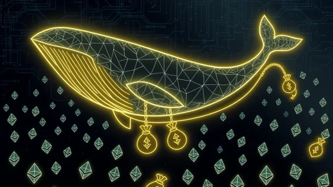 Depiction of an Ethereum whale making a massive $100M ETH purchase, symbolizing significant market movement.