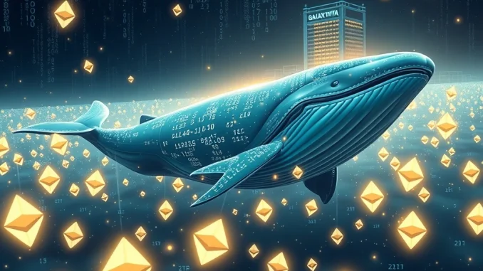 A massive Ethereum whale swimming through digital currency, representing the $380 million ETH transfer from Galaxy Digital.