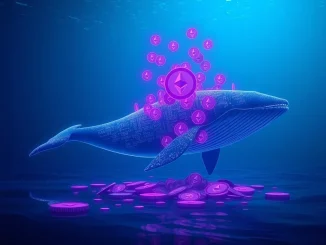A digital representation of an Ethereum whale accumulating a vast amount of ETH, symbolizing significant ETH holdings and institutional investment.