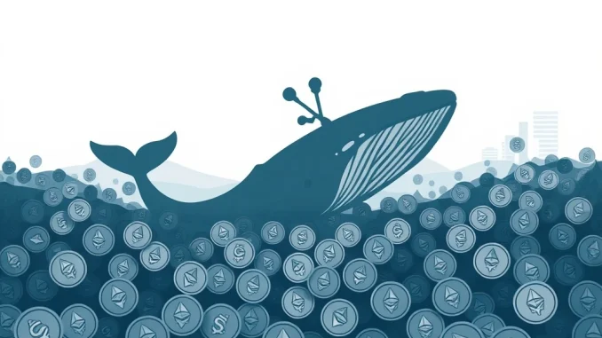 A digital whale moving large sums of Ethereum (ETH) through an OTC desk, symbolizing significant ETH sale and crypto market impact.