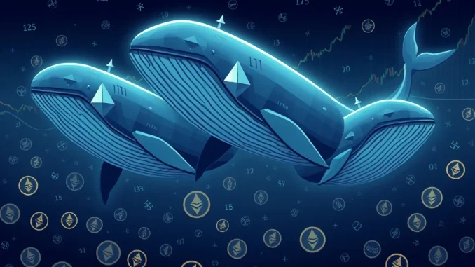 Illustrates the significant $38.79M Ethereum (ETH) purchase by crypto whales, symbolizing major market movements and cryptocurrency investment.