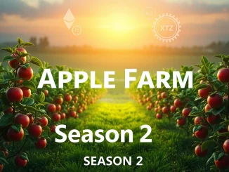 Etherlink Apple Farm logo with digital apples, symbolizing the $3M DeFi rewards program and crypto incentives for growth.