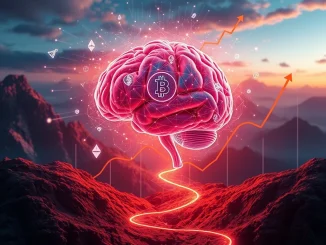 A visual representation of the explosive growth in AI crypto investments, showing digital intelligence merging with blockchain technology.