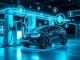 Faraday Future's EV charging station with crypto symbols, symbolizing their bold crypto investment plan.