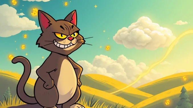 A visual metaphor for the volatile crypto market, showing Fartcoin's massive surge alongside Troller Cat's promising presale ROI.