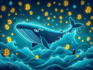 Digital whale causing a FARTCOIN whale sell-off, symbolizing significant crypto market dynamics and volatility.