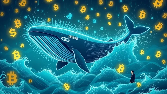 Digital whale causing a FARTCOIN whale sell-off, symbolizing significant crypto market dynamics and volatility.