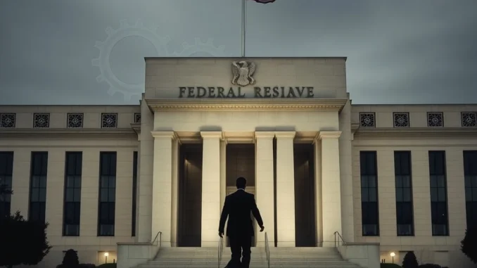 The Federal Reserve building with an overlay symbolizing a shift in Federal Reserve Policy, representing the impact of a Fed Governor Resignation.