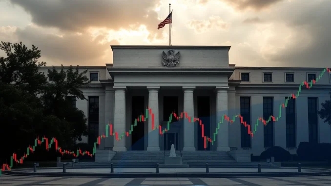 Fed Rate Decision Shakes Markets: Will Crypto Feel the Heat? Federal Reserve building with crypto chart overlay showing Fed rate decision impact
