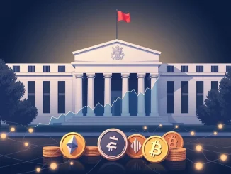 A visual representation of the Federal Reserve's decision to maintain the Fed rate hold, influencing global interest rates and the crypto market.