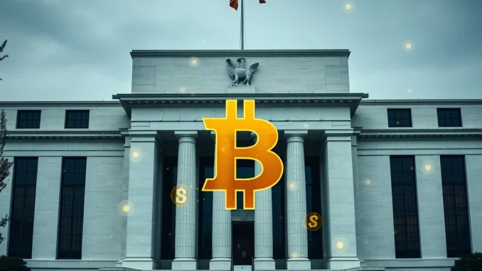 Federal Reserve building with cryptocurrency symbols representing regulatory changes for crypto firms.