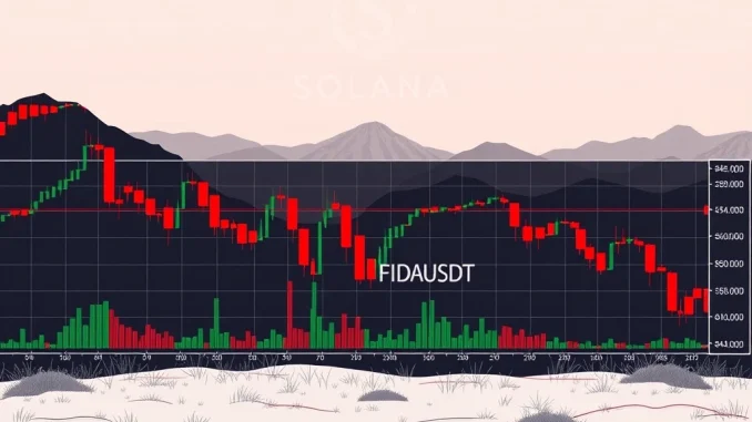 A chart displaying a significant price drop for Solana Name Service (FIDAUSDT), highlighting bearish market conditions and critical technical indicators.
