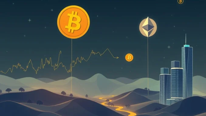 Fidelity's in-kind creation for crypto ETFs, showing digital assets flowing into traditional finance structures, symbolizing institutional crypto adoption.