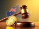 A gavel strikes a crypto coin, symbolizing the pivotal Finder ASIC ruling that clarified the legal status of crypto yield products in Australia.