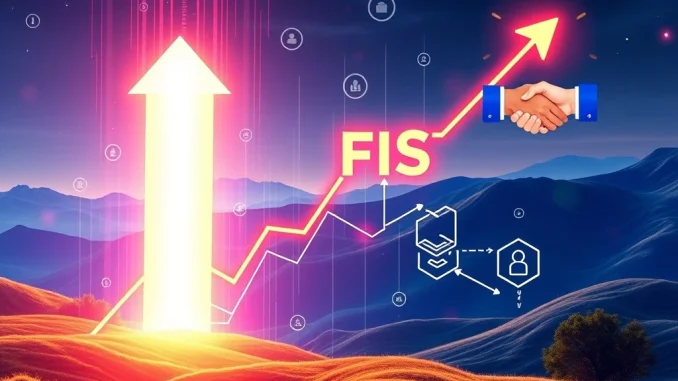 A crypto chart showing a dramatic FIS price surge, representing the impact of strategic blockchain developments.