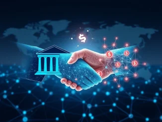 Visualizing Franklin Templeton's pioneering integration of VeChain for secure enterprise payments, bridging traditional finance with blockchain.