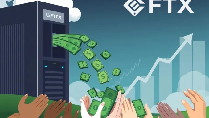 FTX Payout: Digital currency flowing into hands, symbolizing the $1.9 billion distribution to creditors, marking a significant step in FTX recovery.