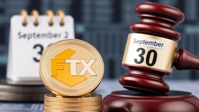 A gavel and digital coins symbolizing the FTX payout process, highlighting the September 30 distribution for FTX creditors.