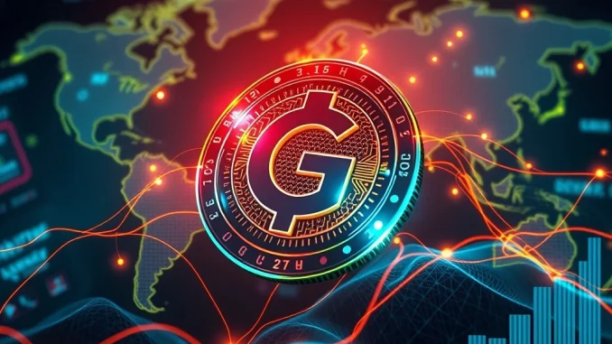 G Coin's digital representation with glowing lines, symbolizing its explosive presale success and over 1 million daily on-chain transactions.