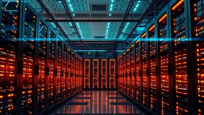 Galaxy Digital Pioneers Strategic Shift: $1.4B Fuels AI Data Center Revolution Galaxy Digital's former crypto mining facility transforming into a powerful AI data center, symbolizing innovation and future computing.