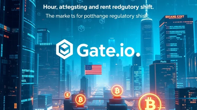 Gate.io US expansion: A digital representation of Gate.io's platform integrated with US market symbols, signifying its launch of spot crypto trading.