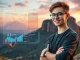 A young Gen Z crypto trader confidently uses AI tools on a digital interface, symbolizing how AI helps Gen Z crypto traders avoid panic selling in volatile markets.