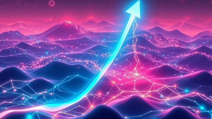 A dynamic visual representing GLM's astounding cryptocurrency surge, showing rapid growth and strategic development within a decentralized network.