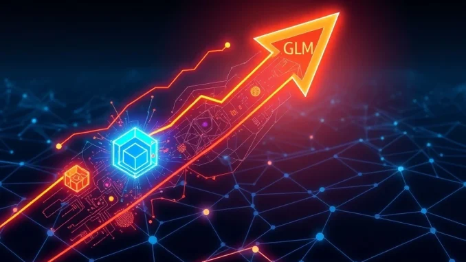 A dynamic graph illustrating the GLM token's dramatic price surge, symbolizing the powerful impact of its new decentralized AI platform.