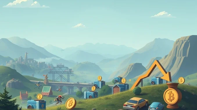 An illustration representing Google's cautious stance on blockchain gaming amidst a significant crypto funding dip.