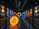 Depicts Google's strategic $3.7 billion Google TeraWulf deal in Bitcoin mining, symbolizing tech giant's crypto investment.
